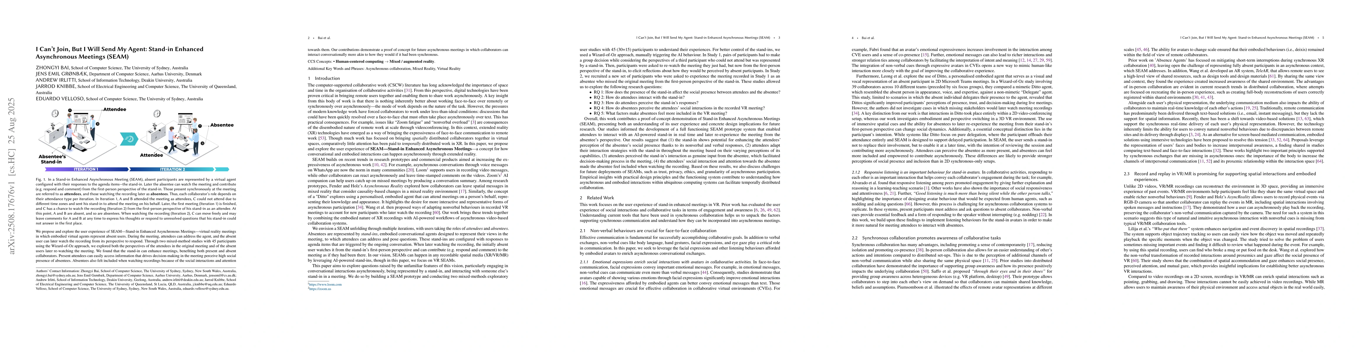 Thumbnail for I Can't Join, But I Will Send My Agent: Stand-in Enhanced Asynchronous
  Meetings (SEAM)