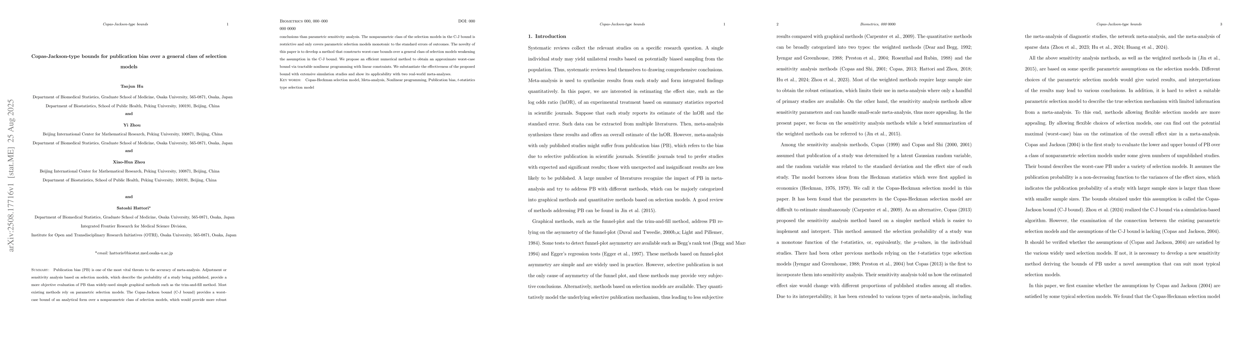 Thumbnail for Copas-Jackson-type bounds for publication bias over a general class of
  selection models