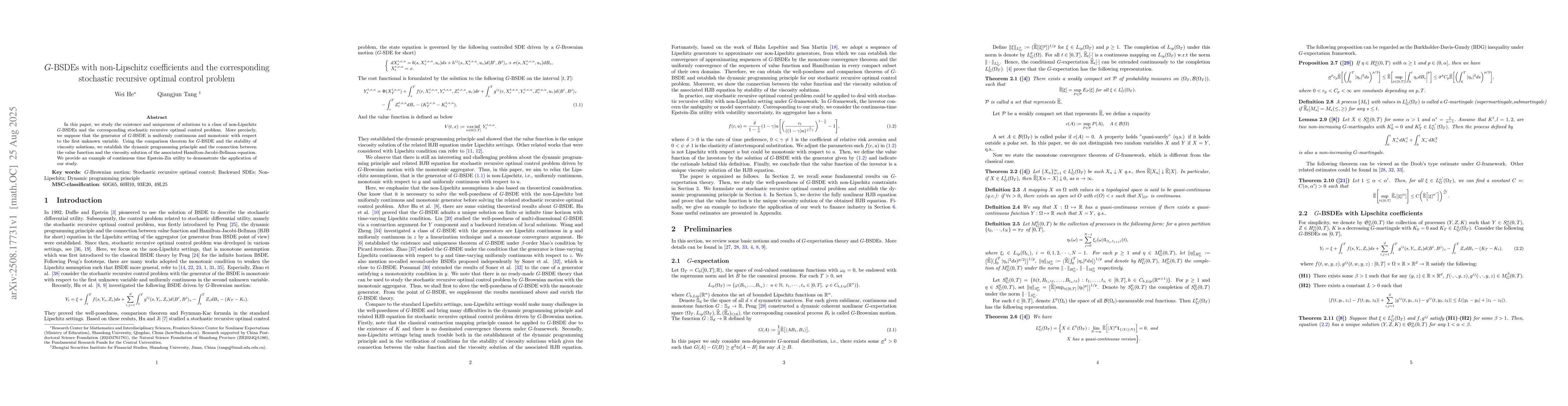Thumbnail for G-BSDEs with non-Lipschitz coefficients and the corresponding stochastic
  recursive optimal control problem