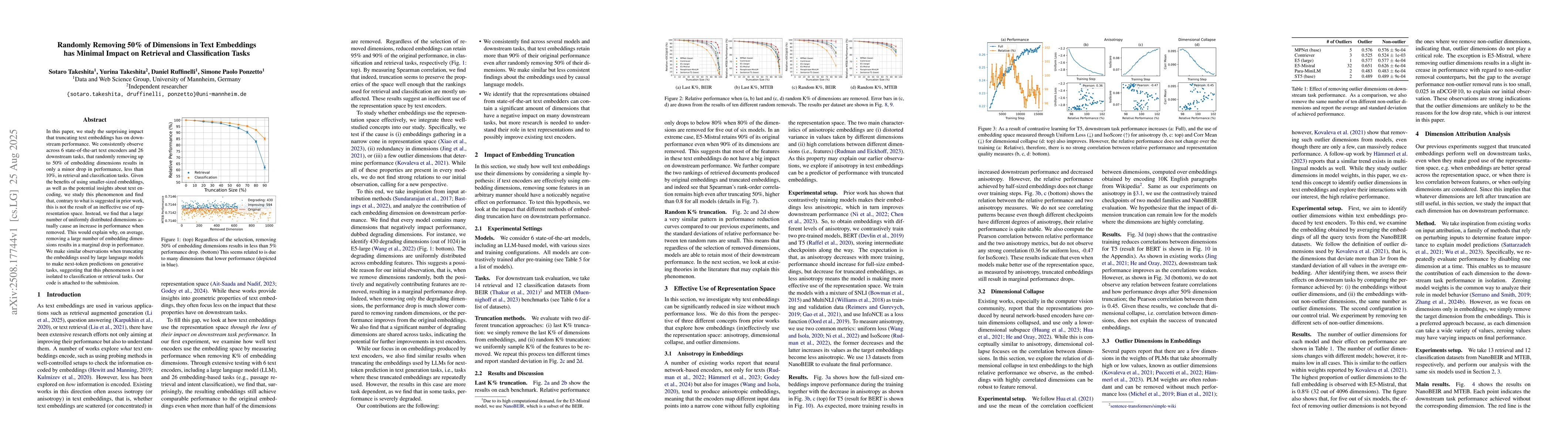 Thumbnail for Randomly Removing 50% of Dimensions in Text Embeddings has Minimal
  Impact on Retrieval and Classification Tasks