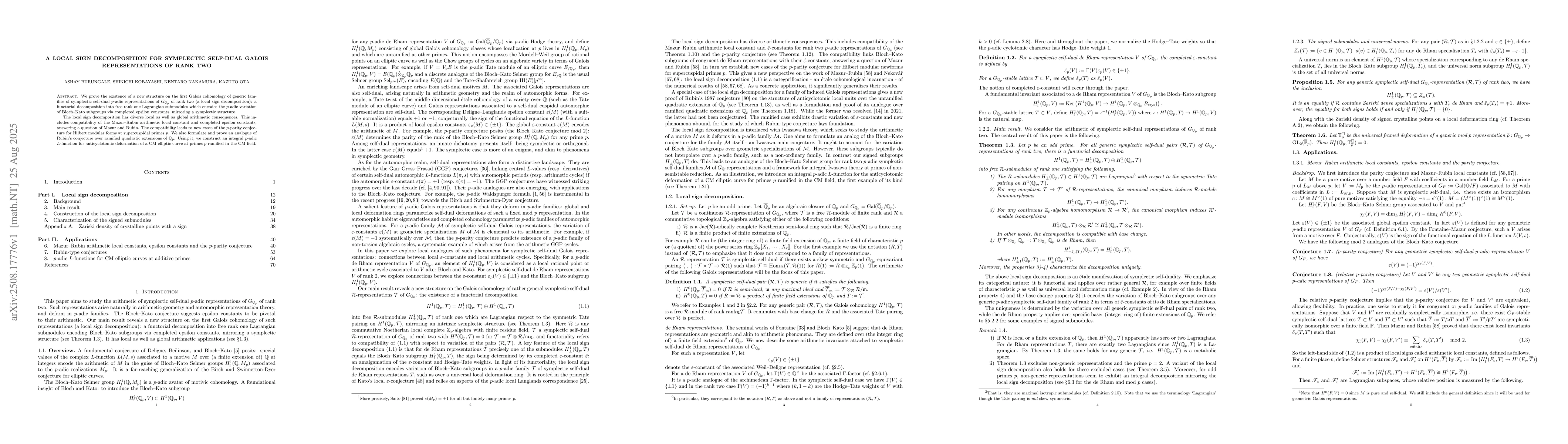 Thumbnail for A local sign decomposition for symplectic self-dual Galois
  representations of rank two
