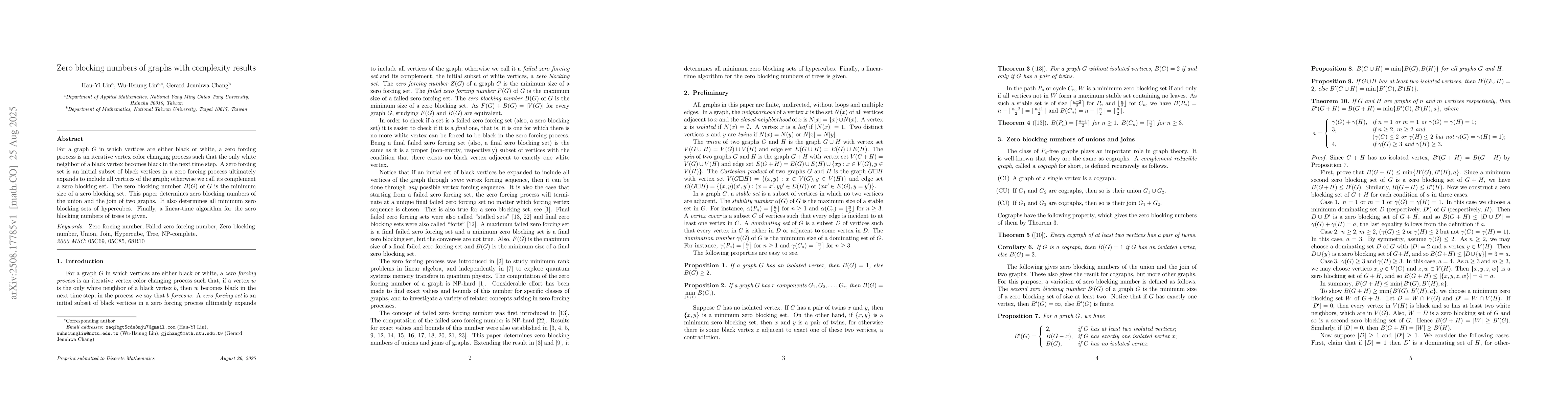Thumbnail for Zero blocking numbers of graphs with complexity results