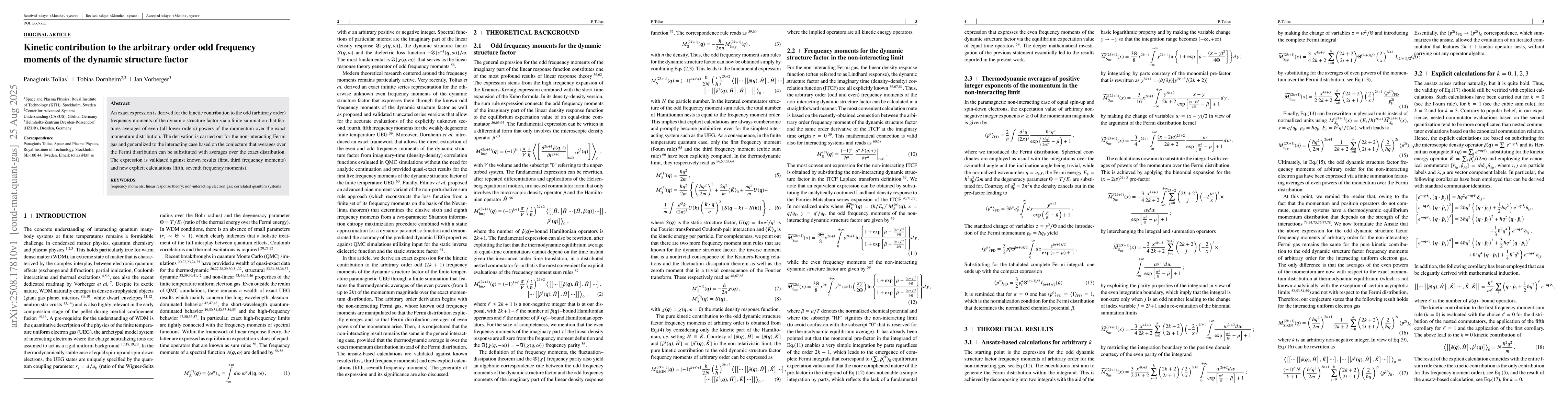 Thumbnail for Kinetic contribution to the arbitrary order odd frequency moments of the
  dynamic structure factor