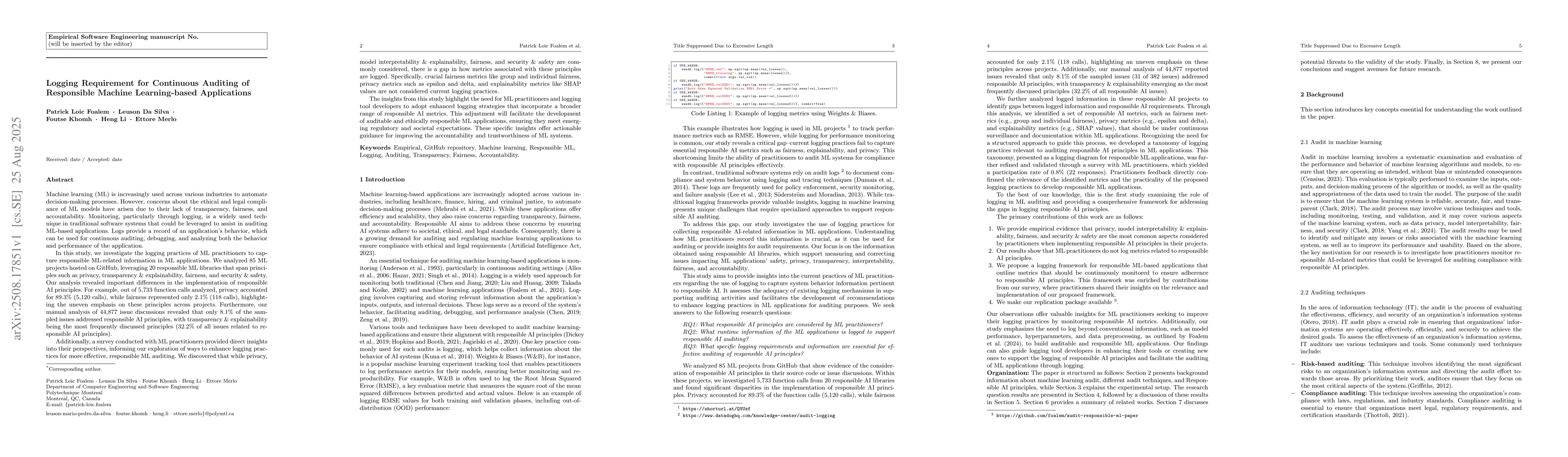 Thumbnail for Logging Requirement for Continuous Auditing of Responsible Machine
  Learning-based Applications