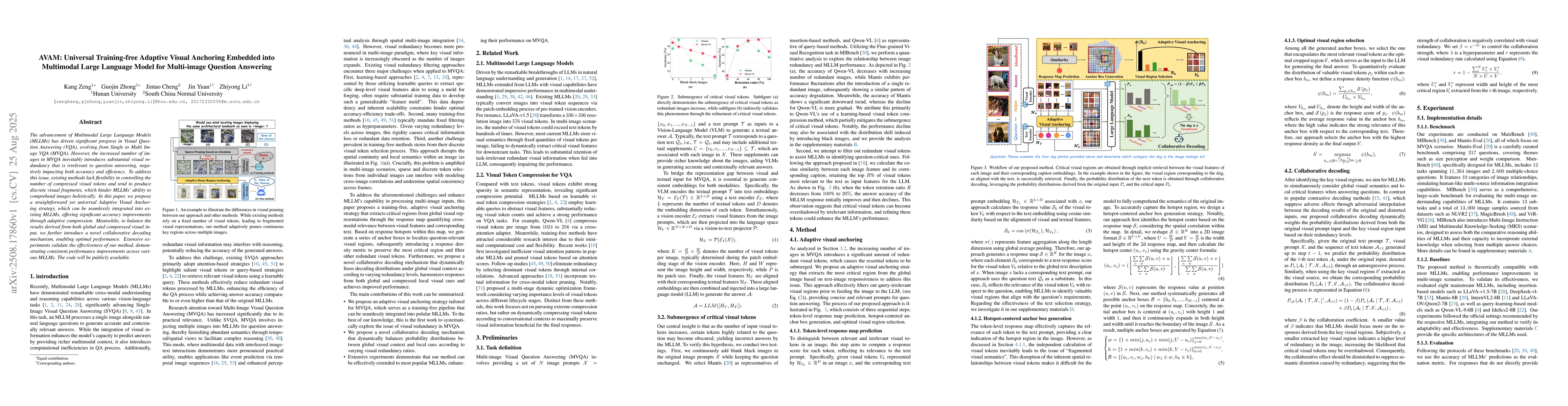 Thumbnail for AVAM: Universal Training-free Adaptive Visual Anchoring Embedded into
  Multimodal Large Language Model for Multi-image Question Answering