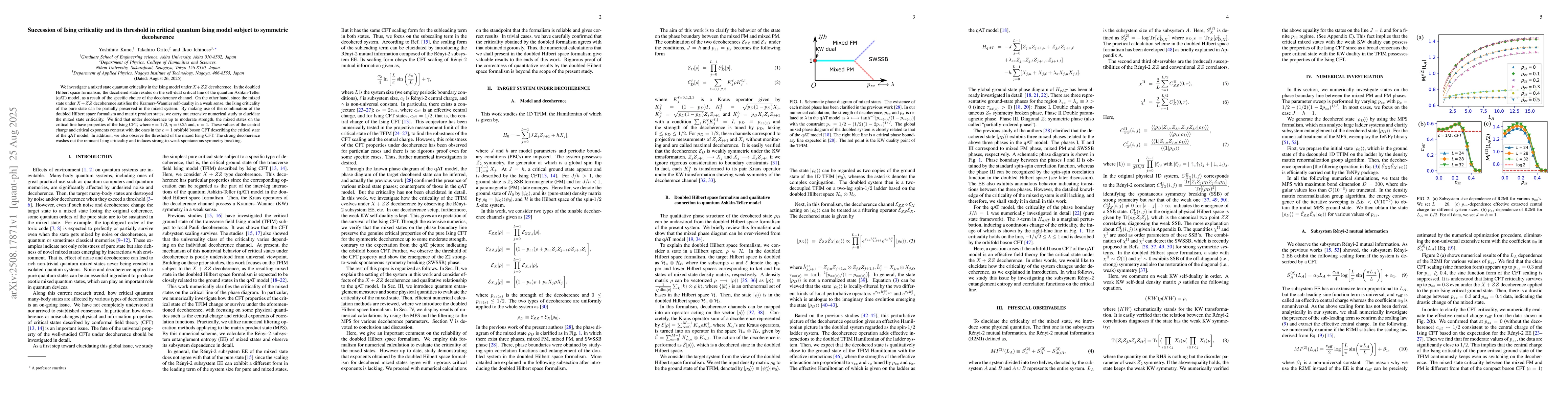 Thumbnail for Succession of Ising criticality and its threshold in critical quantum
  Ising model subject to symmetric decoherence