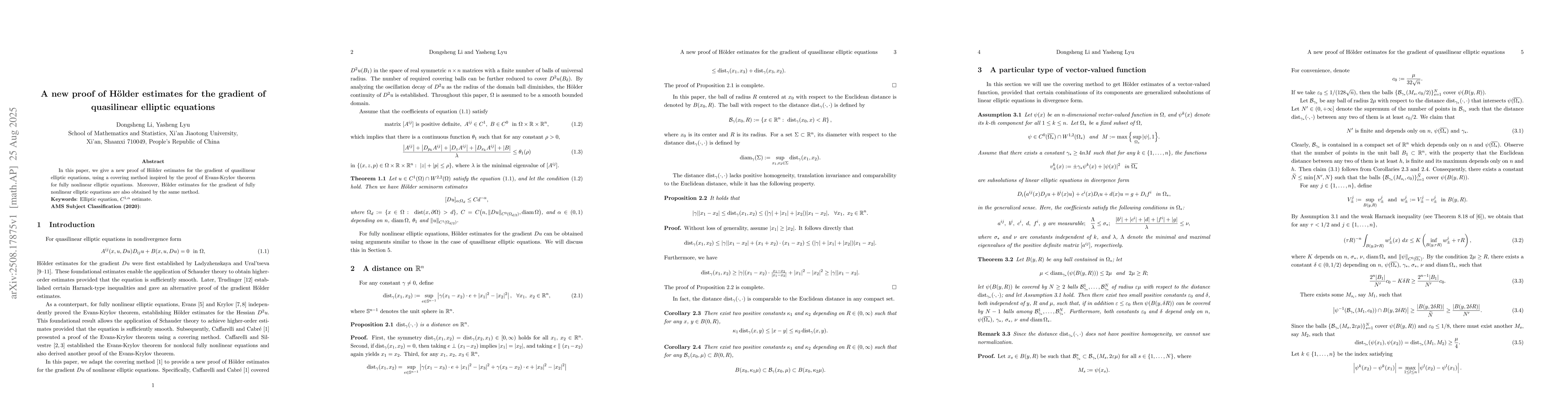 Thumbnail for A new proof of Hölder estimates for the gradient of quasilinear
  elliptic equations