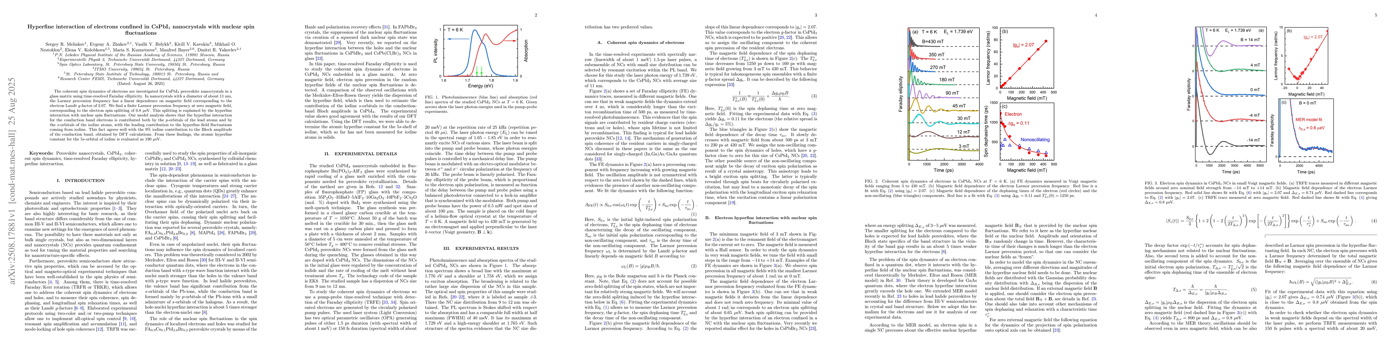 Thumbnail for Hyperfine interaction of electrons confined in CsPbI$_3$ nanocrystals
  with nuclear spin fluctuations