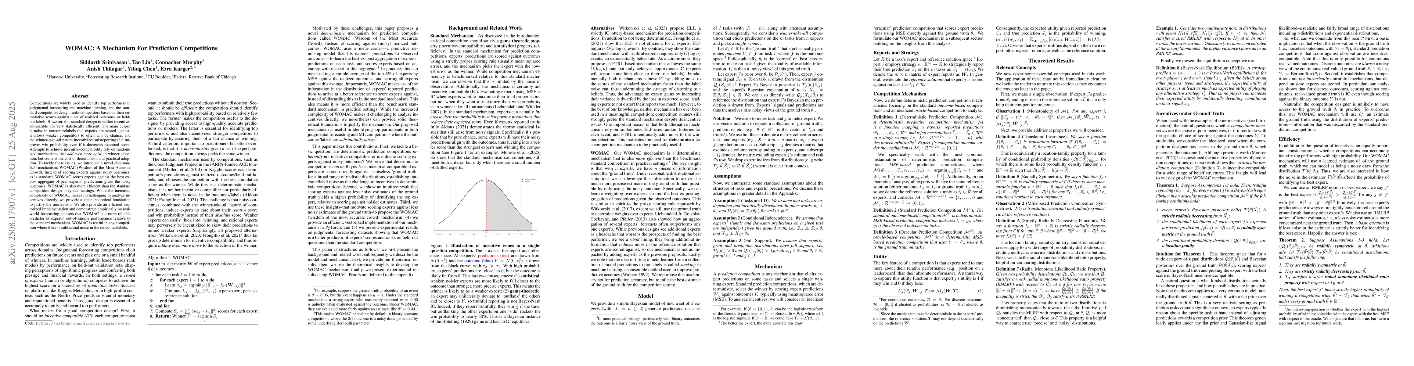 Thumbnail for WOMAC: A Mechanism For Prediction Competitions
