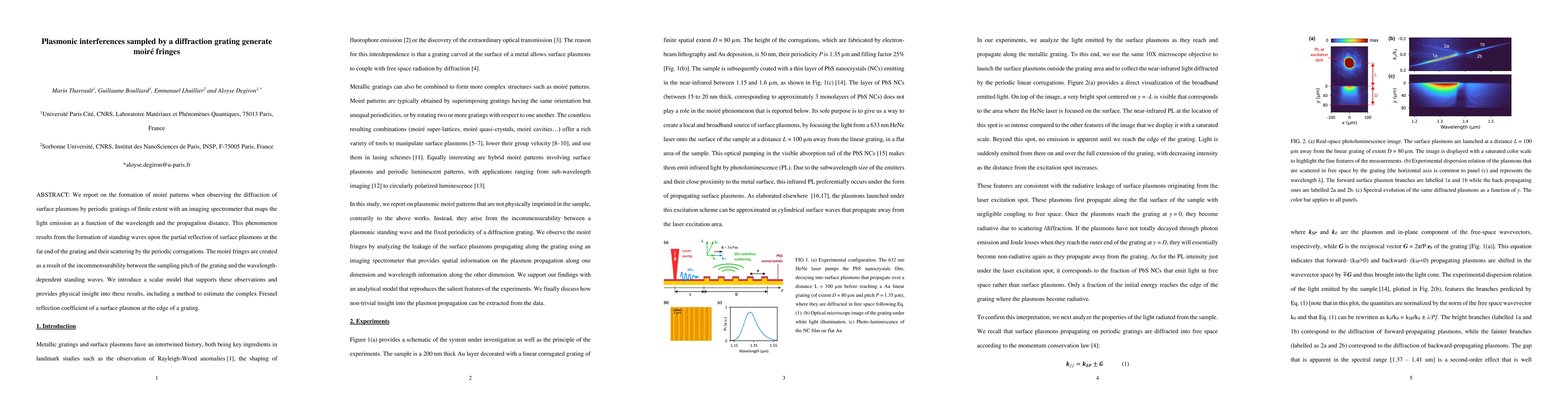 Thumbnail for Plasmonic interferences sampled by a diffraction grating generate
  moir{é} fringes