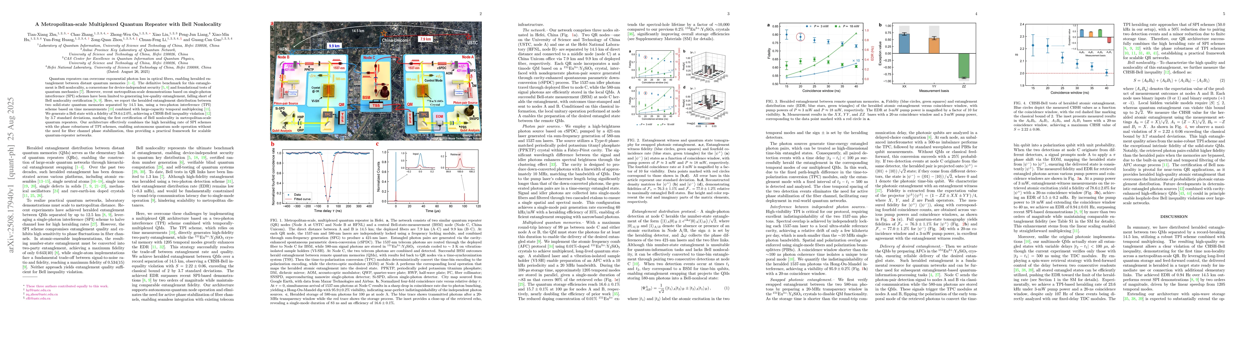 Thumbnail for A Metropolitan-scale Multiplexed Quantum Repeater with Bell Nonlocality