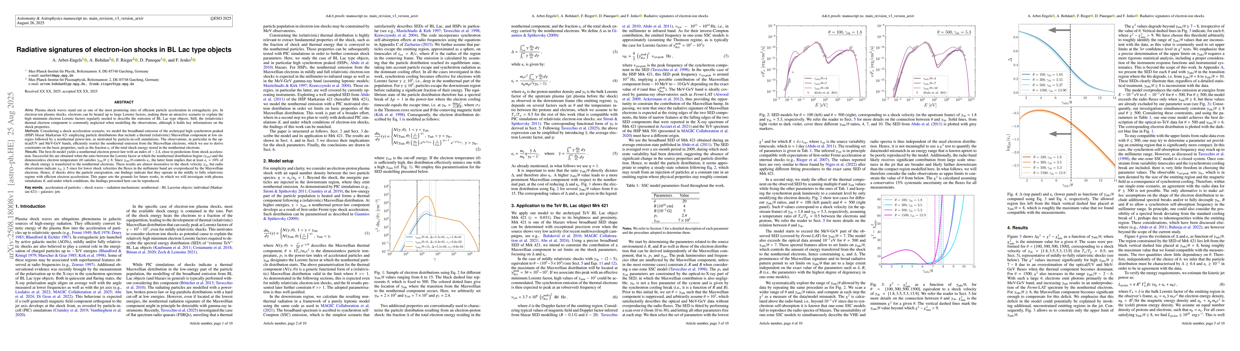 Thumbnail for Radiative signatures of electron-ion shocks in BL Lac type objects