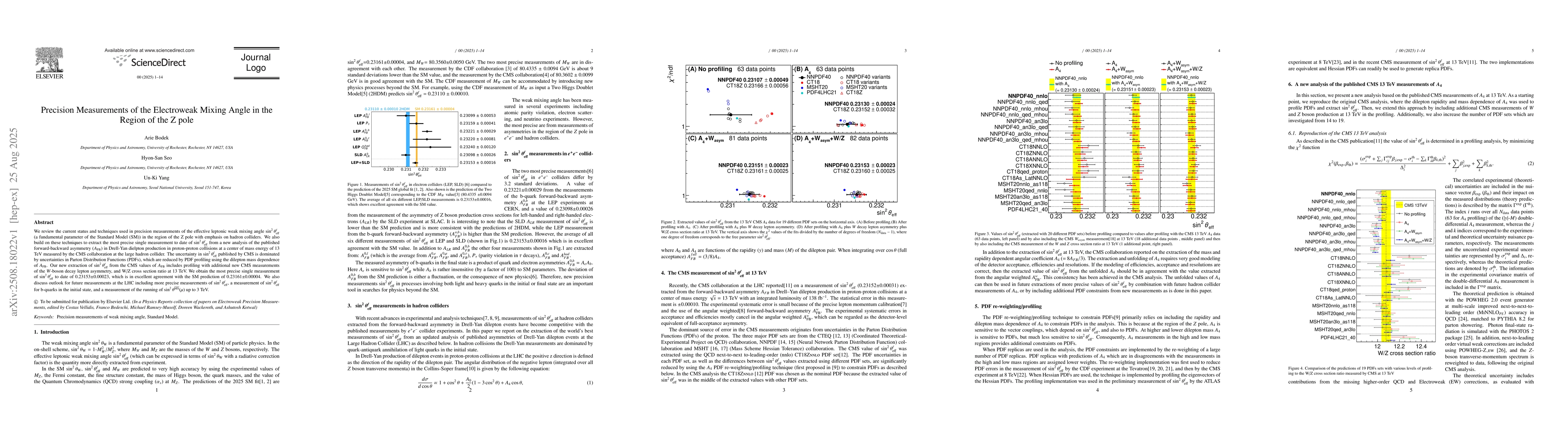 Thumbnail for Precision Measurements of the Electroweak Mixing Angle in the Region of
  the Z pole