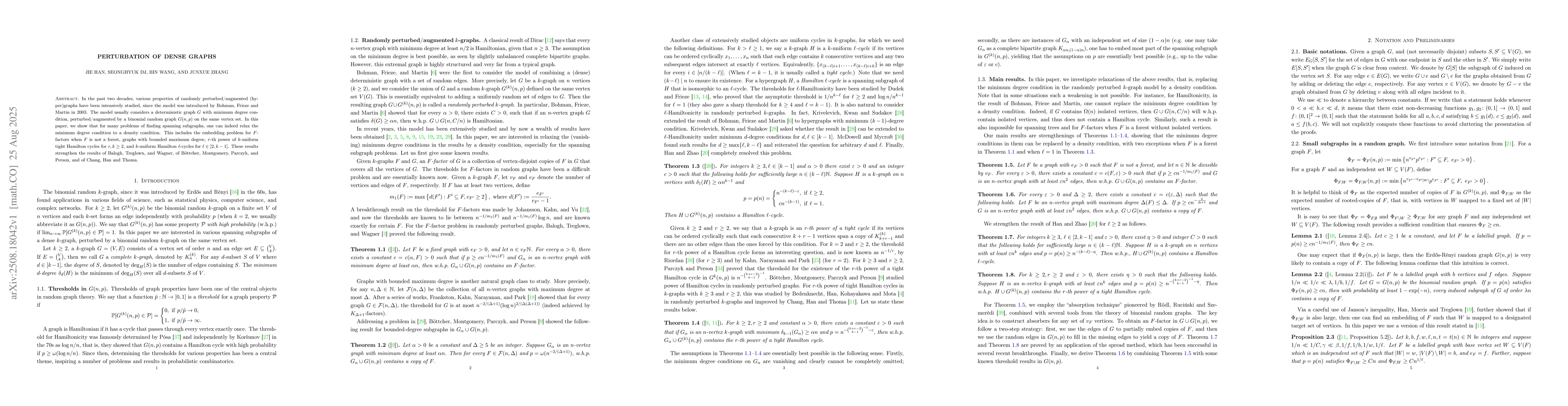 Thumbnail for Perturbation of dense graphs