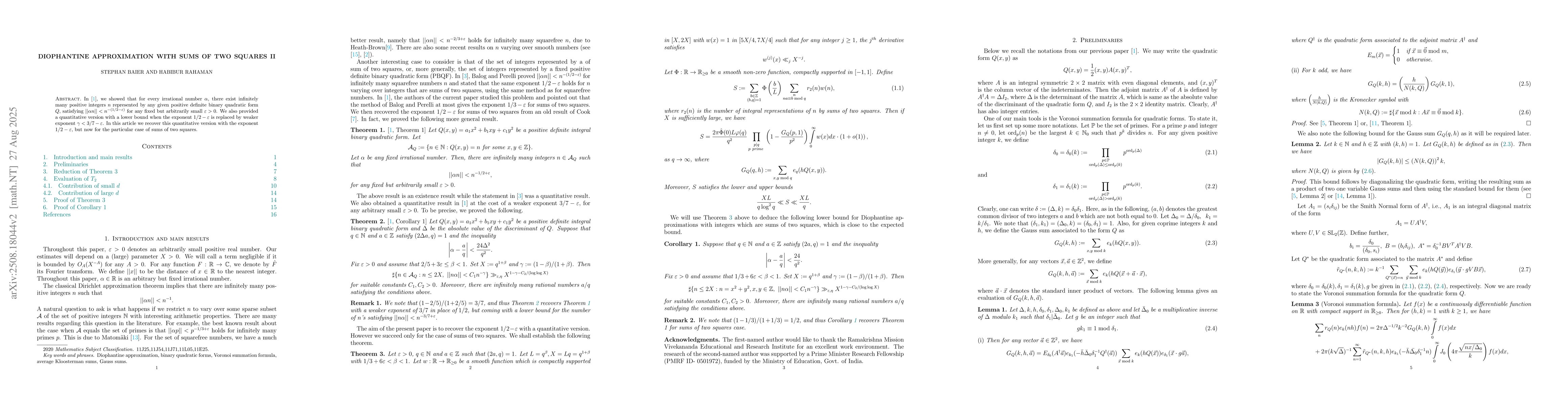 Thumbnail for Diophantine approximation with sums of two squares II