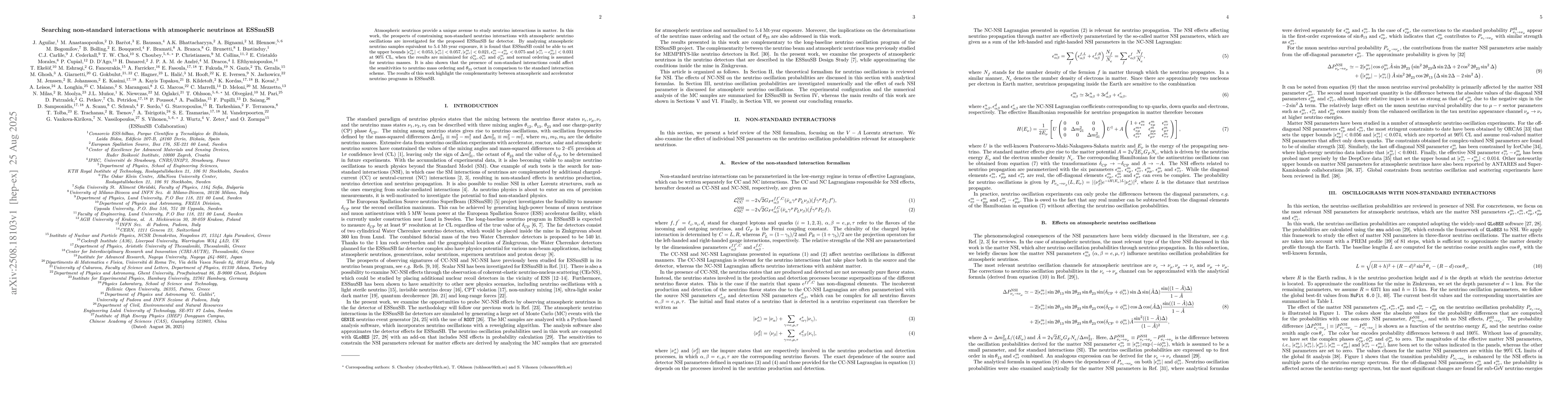 Thumbnail for Searching non-standard interactions with atmospheric neutrinos at
  ESSnuSB