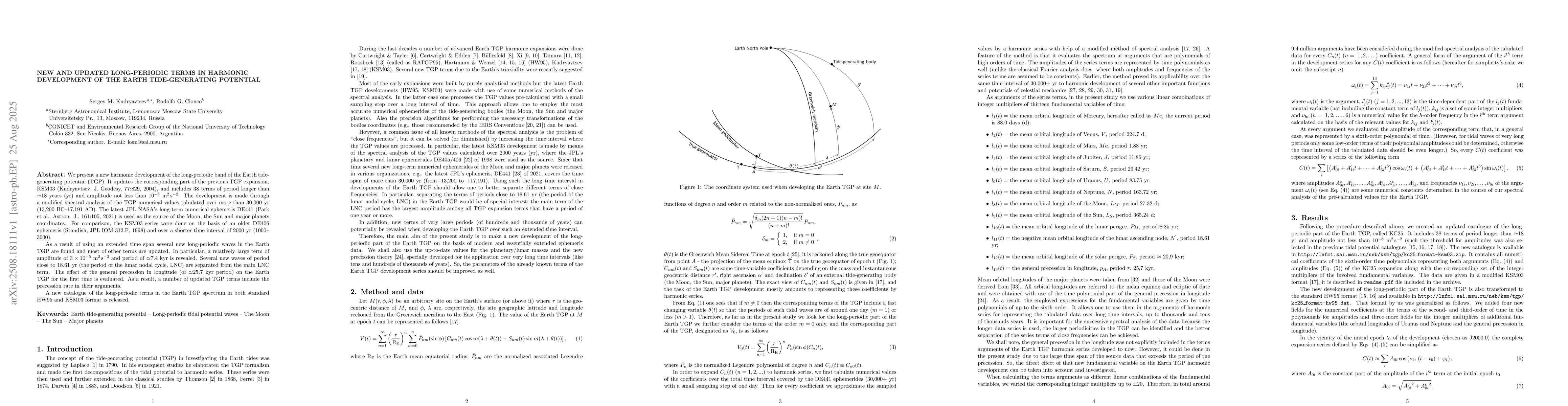 Thumbnail for New and updated long-periodic terms in harmonic development of the Earth
  tide-generating potential