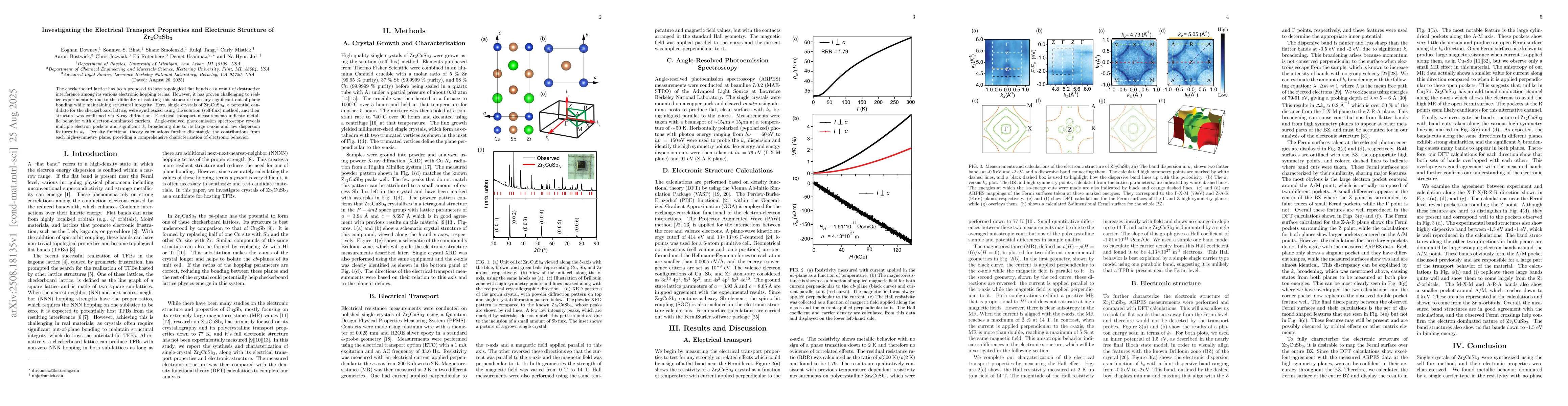 Thumbnail for Investigating the Electrical Transport Properties and Electronic
  Structure of Zr2CuSb3