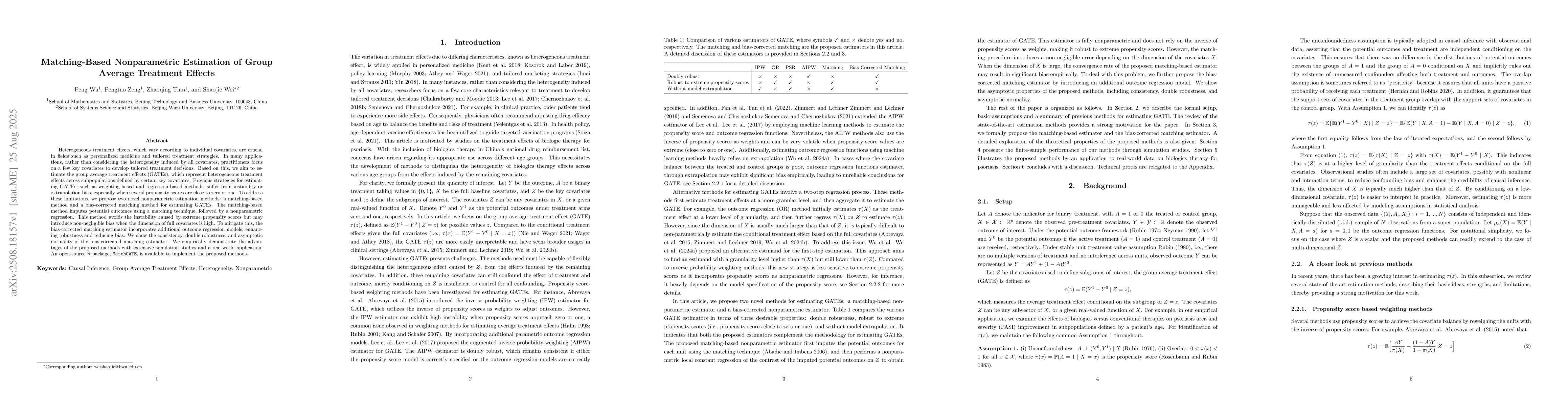 Thumbnail for Matching-Based Nonparametric Estimation of Group Average Treatment
  Effects