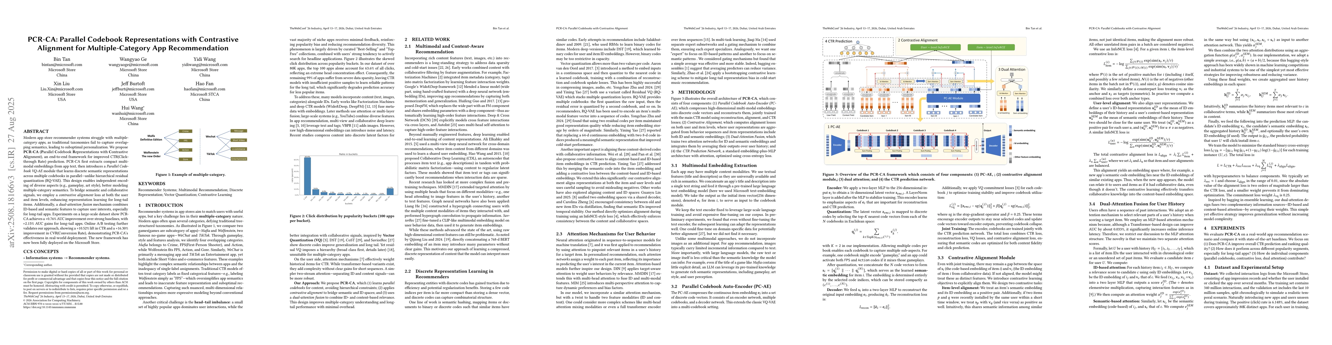 Thumbnail for PCR-CA: Parallel Codebook Representations with Contrastive Alignment for
  Multiple-Category App Recommendation
