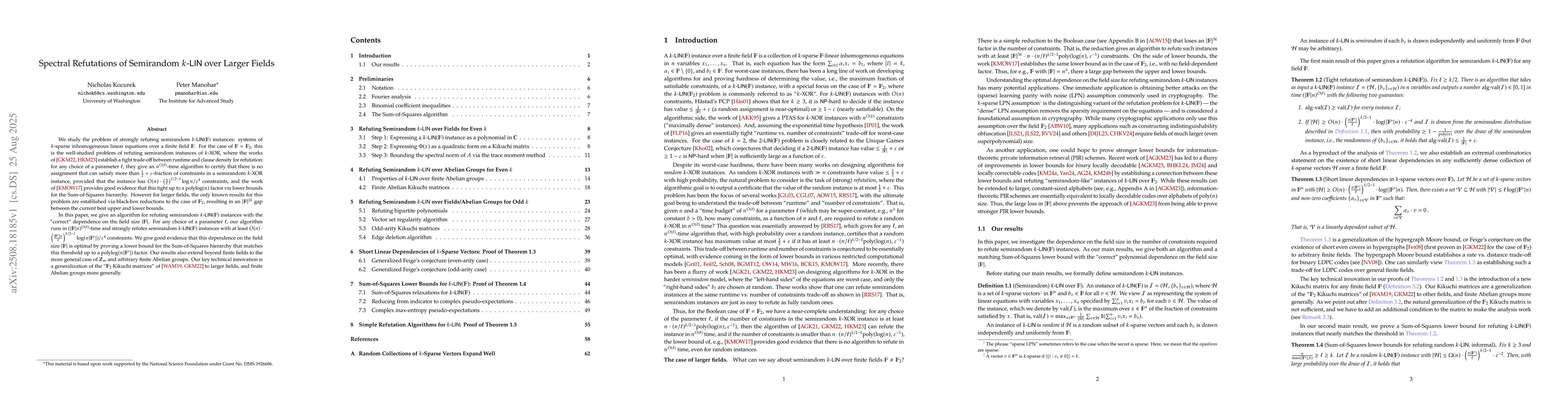 Thumbnail for Spectral Refutations of Semirandom $k$-LIN over Larger Fields