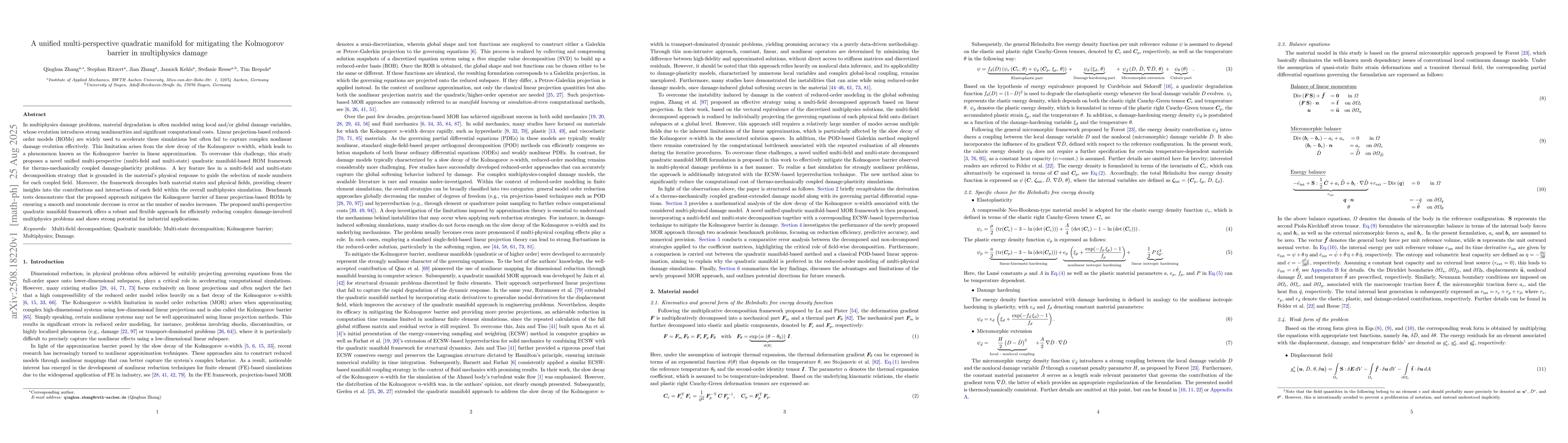 Thumbnail for A unified multi-perspective quadratic manifold for mitigating the
  Kolmogorov barrier in multiphysics damage