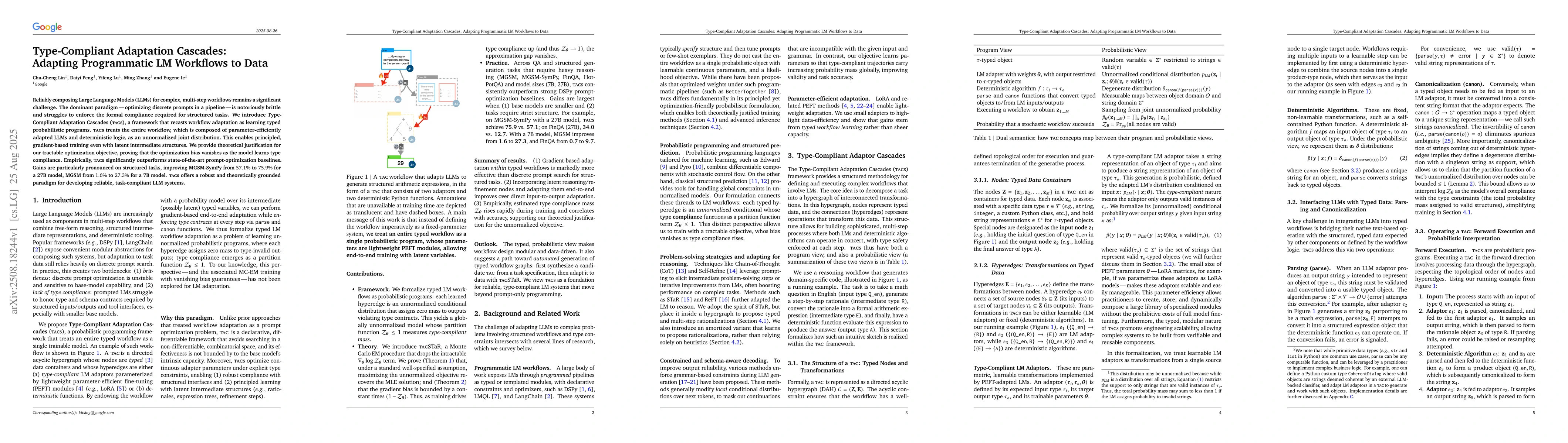 Thumbnail for Type-Compliant Adaptation Cascades: Adapting Programmatic LM Workflows
  to Data