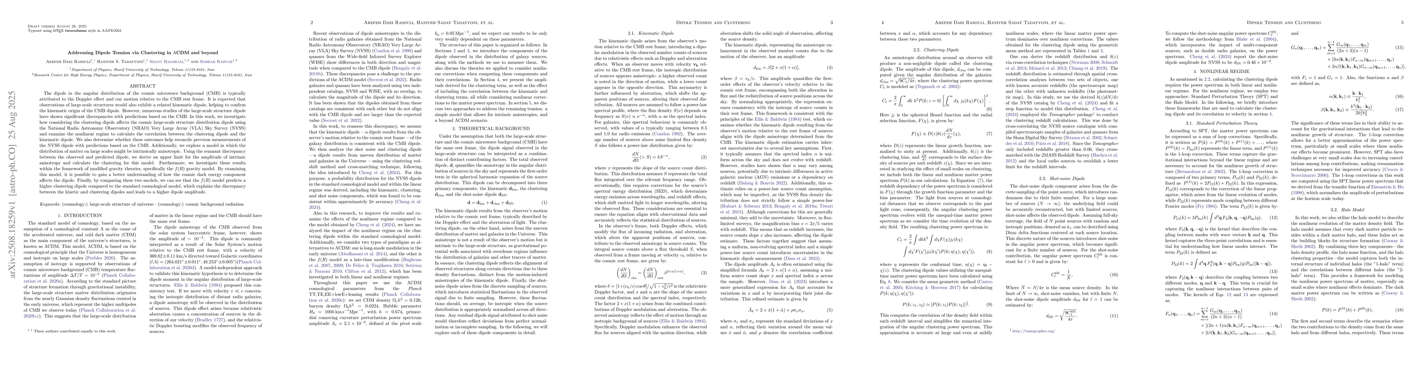 Thumbnail for Addressing Dipole Tension via Clustering in $Λ$CDM and beyond