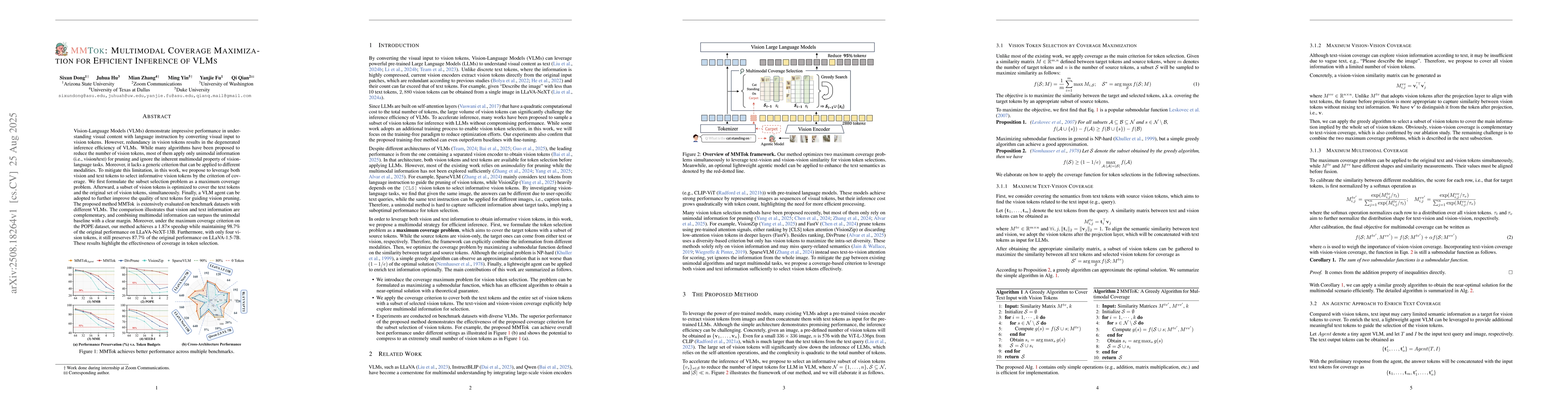 Thumbnail for MMTok: Multimodal Coverage Maximization for Efficient Inference of VLMs