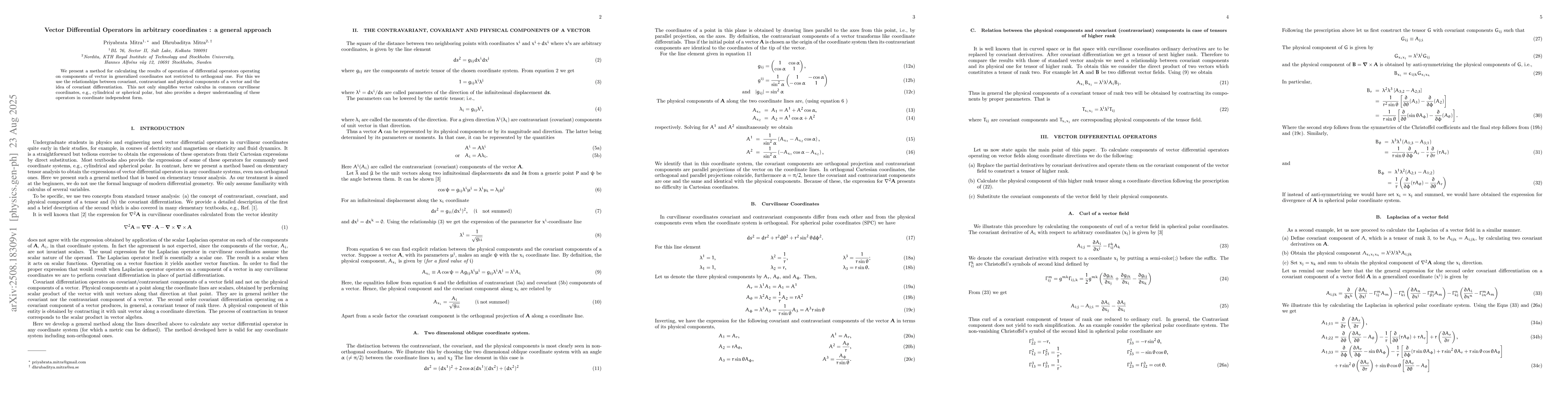 Thumbnail for Vector Differential Operators in arbitrary coordinates: a general
  approach