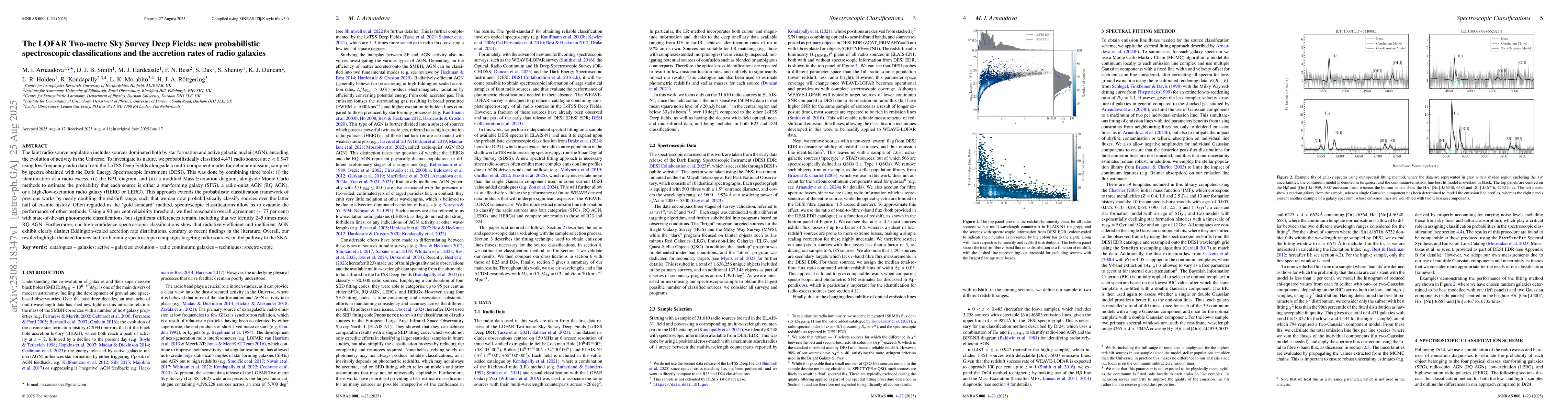 Thumbnail for The LOFAR Two-metre Sky Survey Deep Fields: new probabilistic
  spectroscopic classifications and the accretion rates of radio galaxies