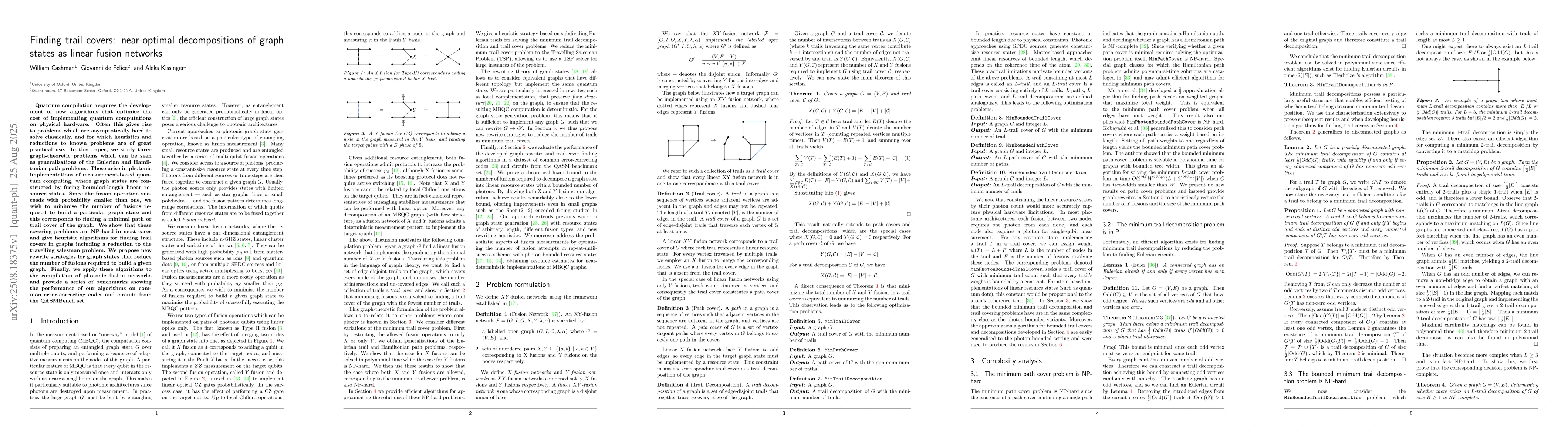 Thumbnail for Finding trail covers: near-optimal decompositions of graph states as
  linear fusion networks