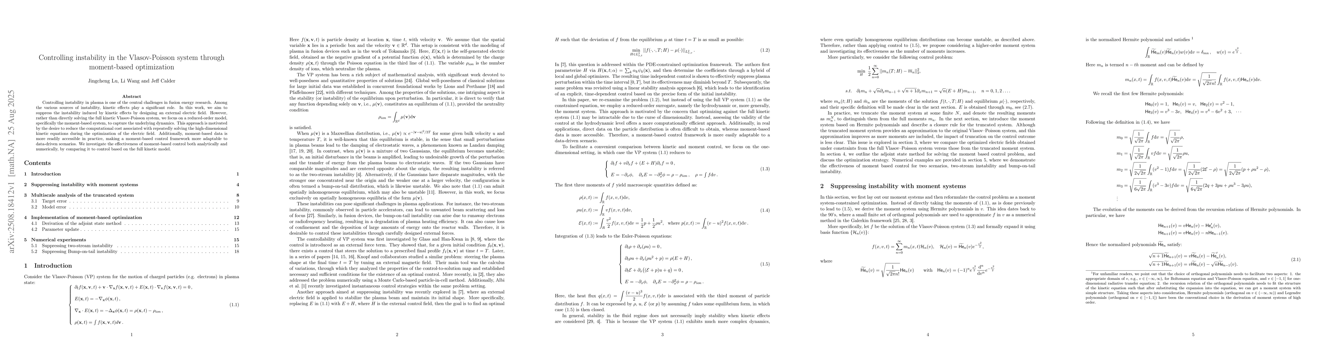 Thumbnail for Controlling instability in the Vlasov-Poisson system through
  moment-based optimization