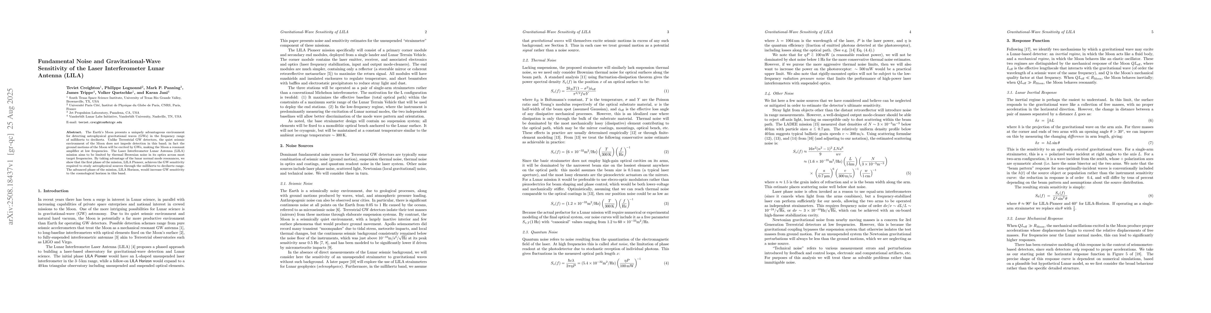 Thumbnail for Fundamental Noise and Gravitational-Wave Sensitivity of the Laser
  Interferometer Lunar Antenna (LILA)