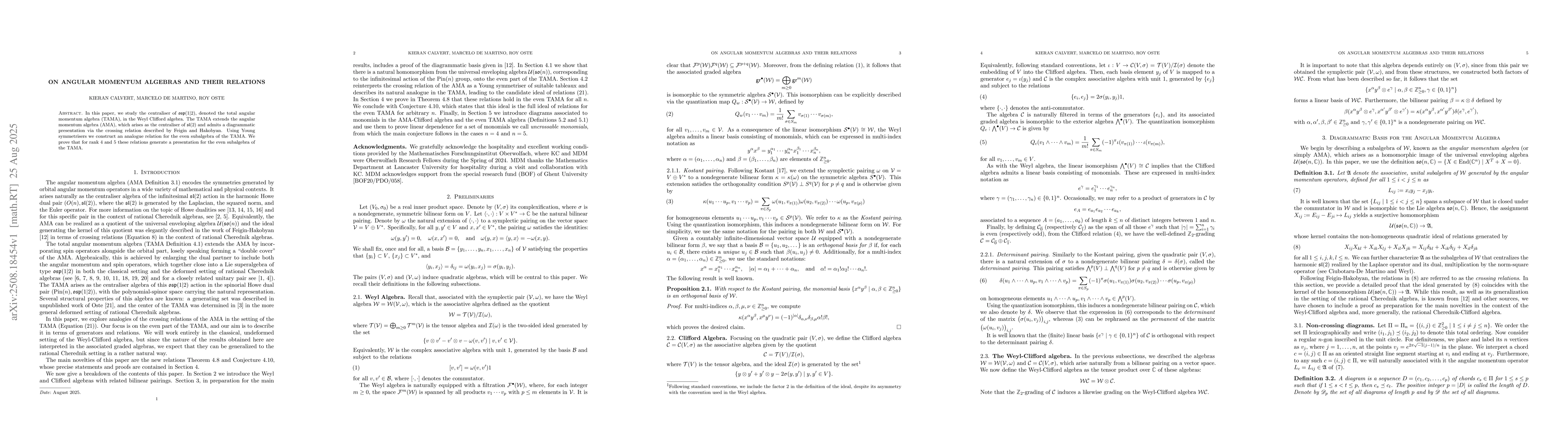 Thumbnail for On angular momentum algebras and their relations