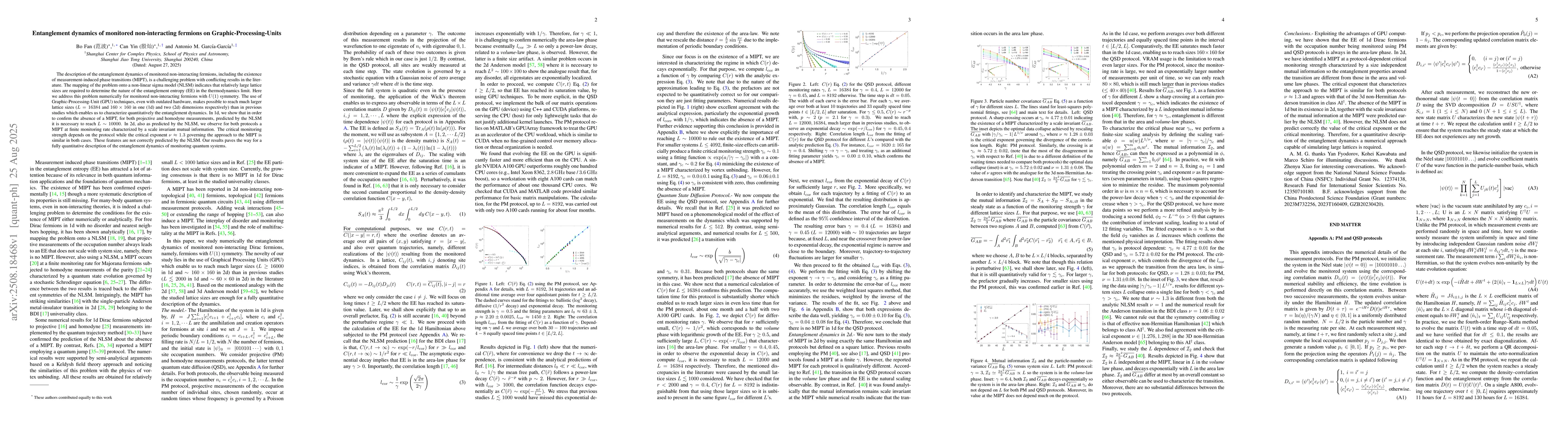 Thumbnail for Entanglement dynamics of monitored non-interacting fermions on
  Graphic-Processing-Units