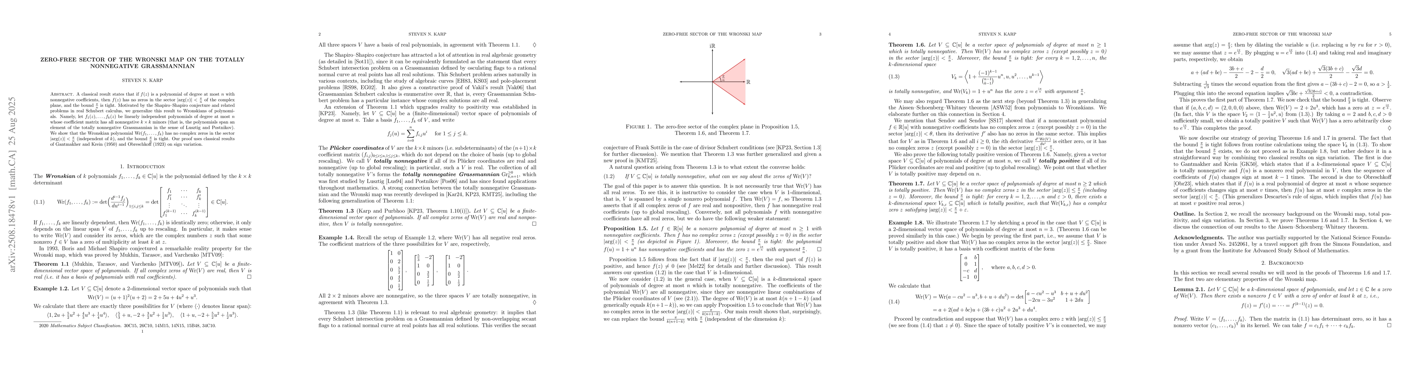 Thumbnail for Zero-free sector of the Wronski map on the totally nonnegative
  Grassmannian