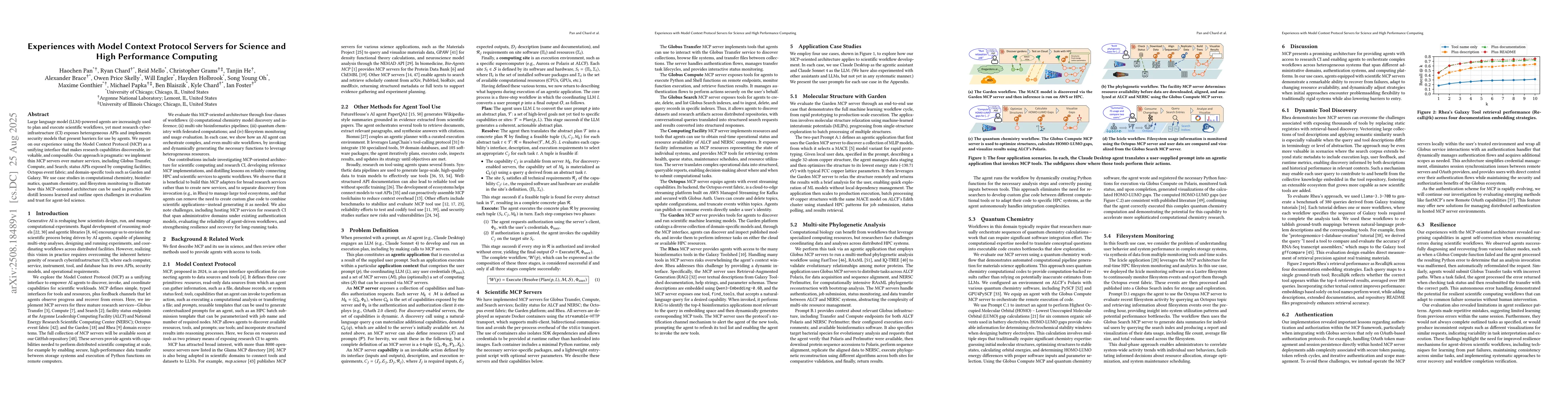 Thumbnail for Experiences with Model Context Protocol Servers for Science and High
  Performance Computing