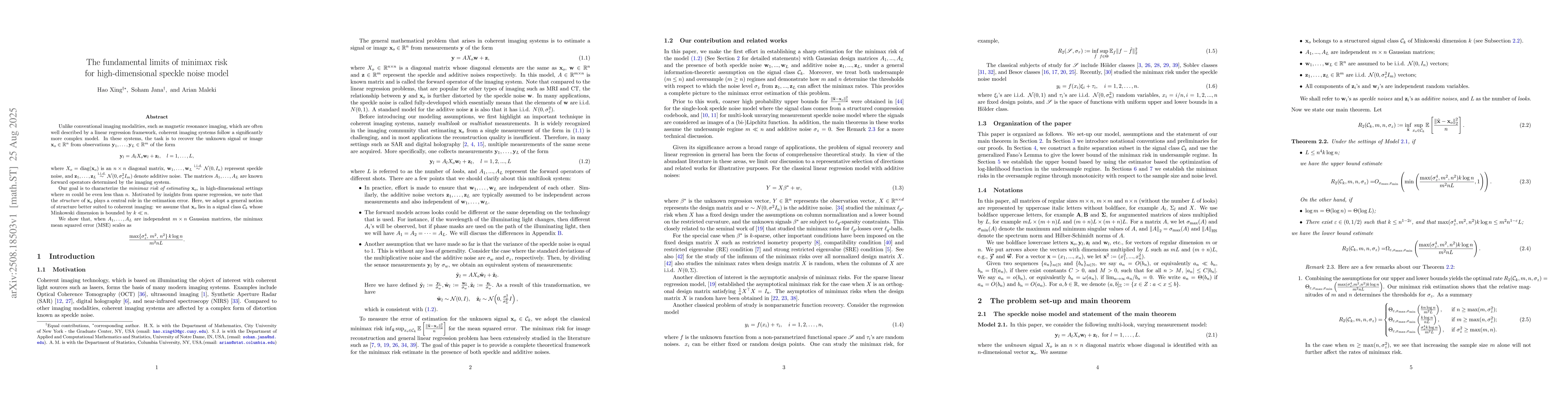 Thumbnail for The fundamental limits of minimax risk for high-dimensional speckle
  noise model