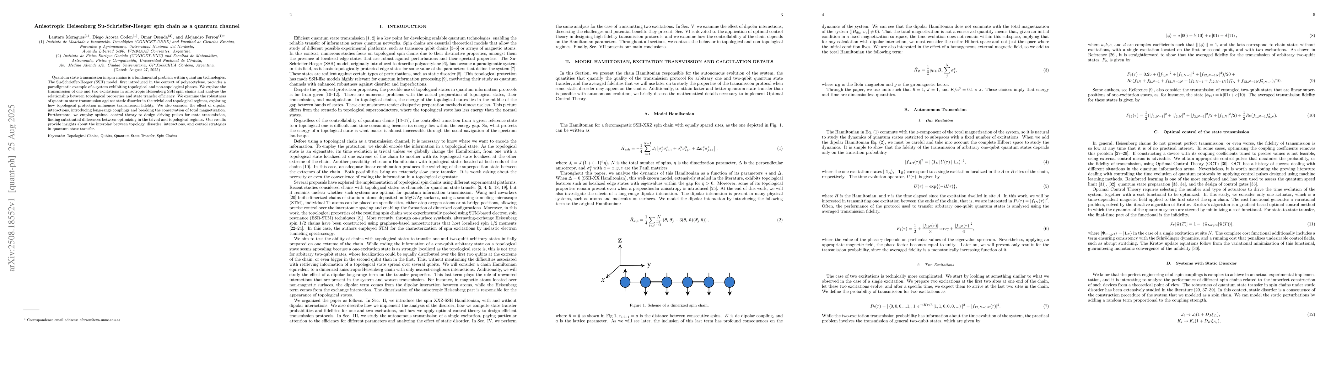 Thumbnail for Anisotropic Heisenberg Su-Schrieffer-Heeger spin chain as a quantum
  channel