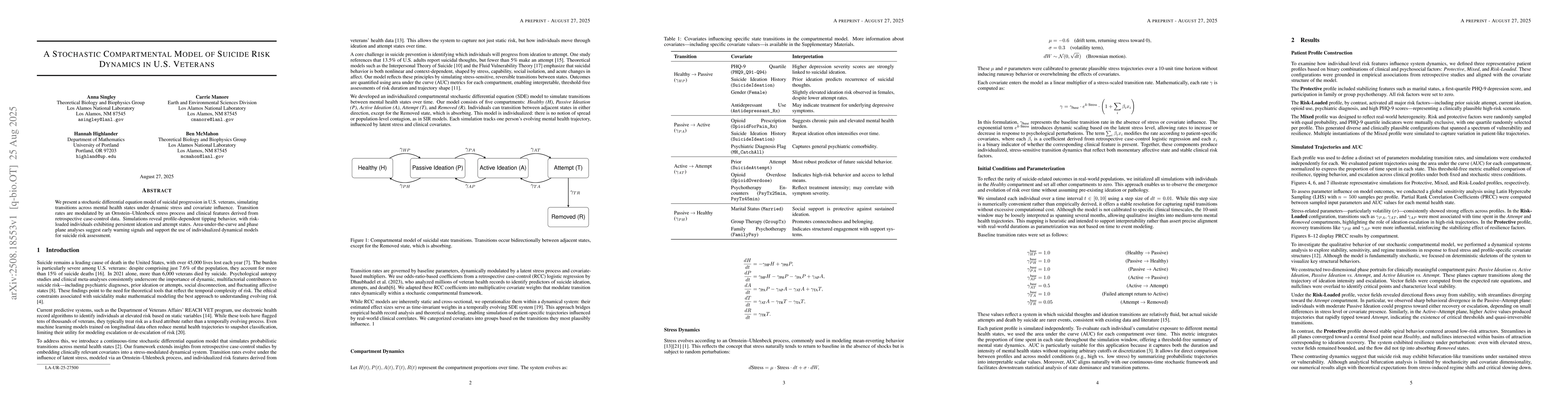 Thumbnail for A Stochastic Compartmental Model of Suicide Risk Dynamics in U.S.
  Veterans