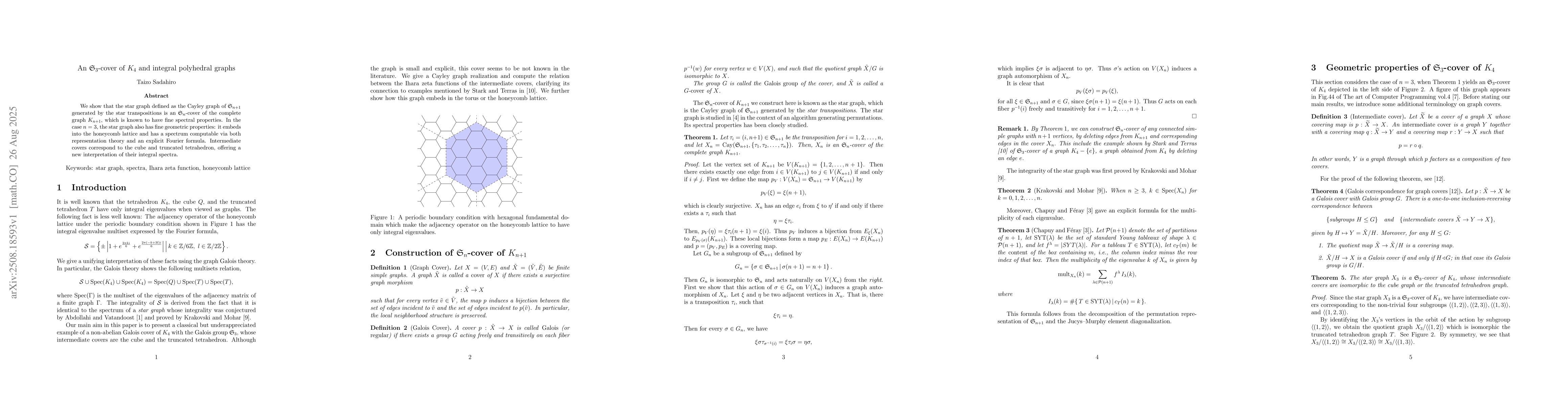 Thumbnail for An ${\mathfrak S}_3$-cover of $K_4$ and integral polyhedral graphs
