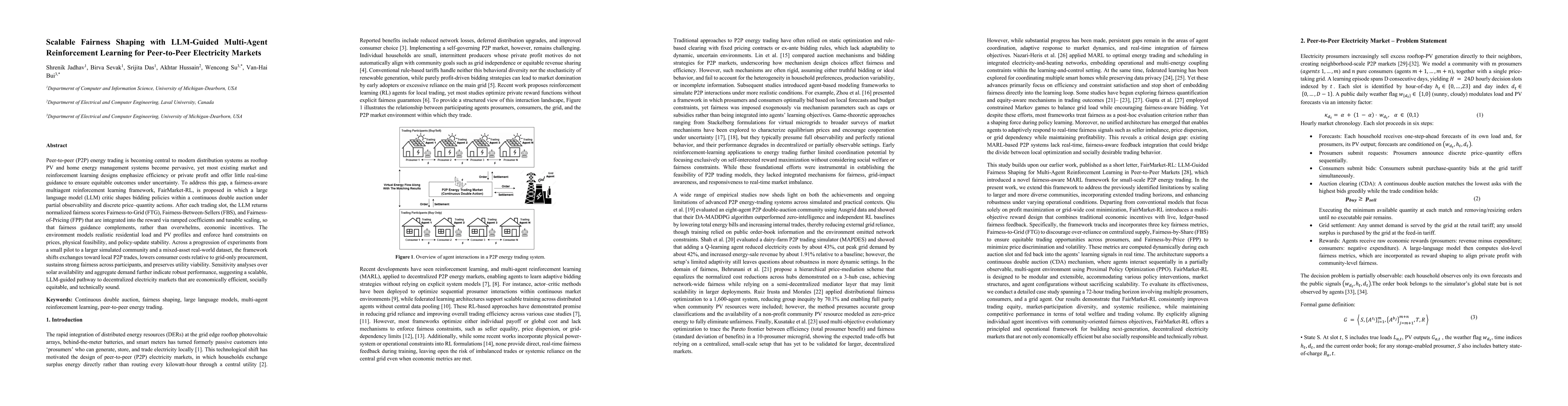Thumbnail for Scalable Fairness Shaping with LLM-Guided Multi-Agent Reinforcement
  Learning for Peer-to-Peer Electricity Markets