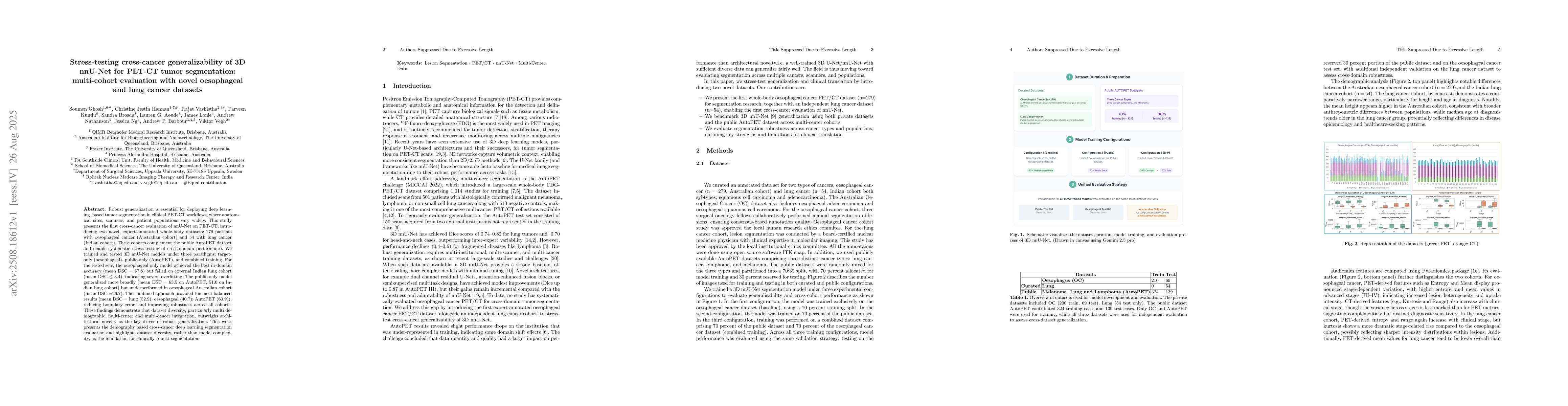 Thumbnail for Stress-testing cross-cancer generalizability of 3D nnU-Net for PET-CT
  tumor segmentation: multi-cohort evaluation with novel oesophageal and lung
  cancer datasets