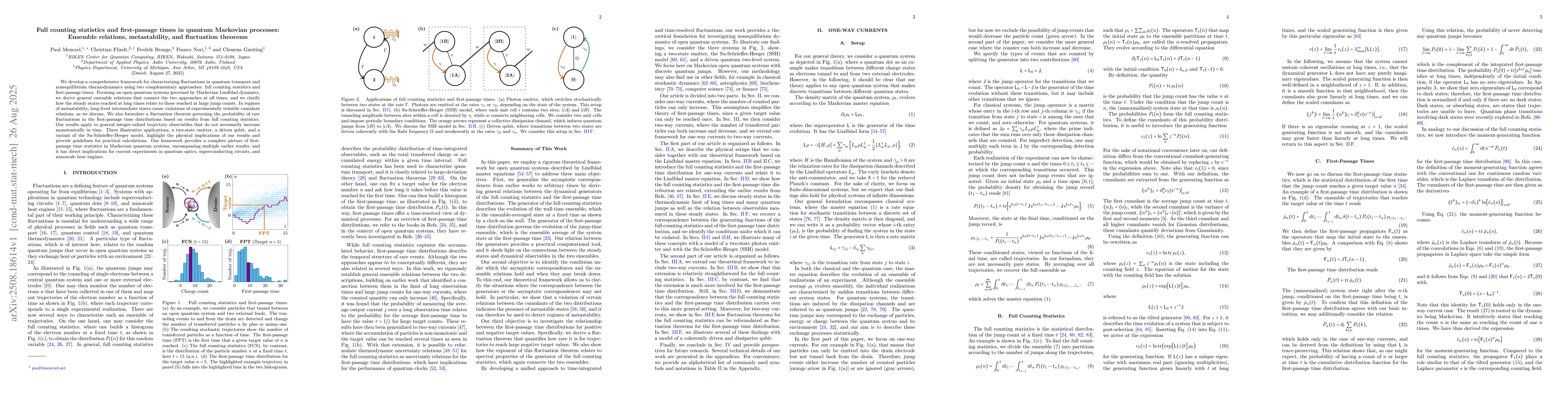 Thumbnail for Full counting statistics and first-passage times in quantum Markovian
  processes: Ensemble relations, metastability, and fluctuation theorems