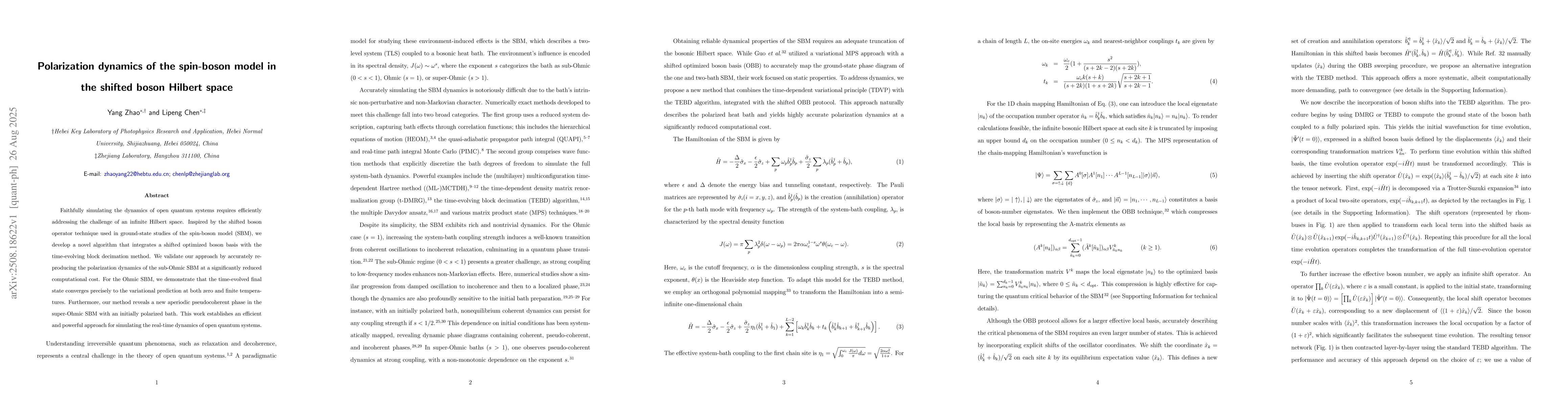 Thumbnail for Polarization dynamics of the spin-boson model in the shifted boson
  Hilbert space
