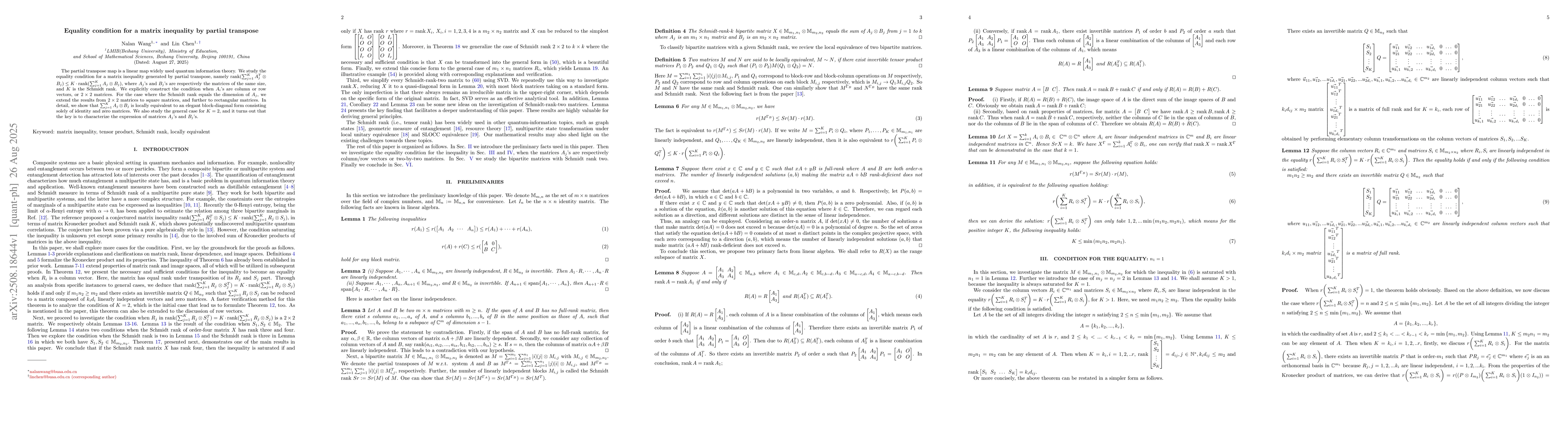 Thumbnail for Equality condition for a matrix inequality by partial transpose