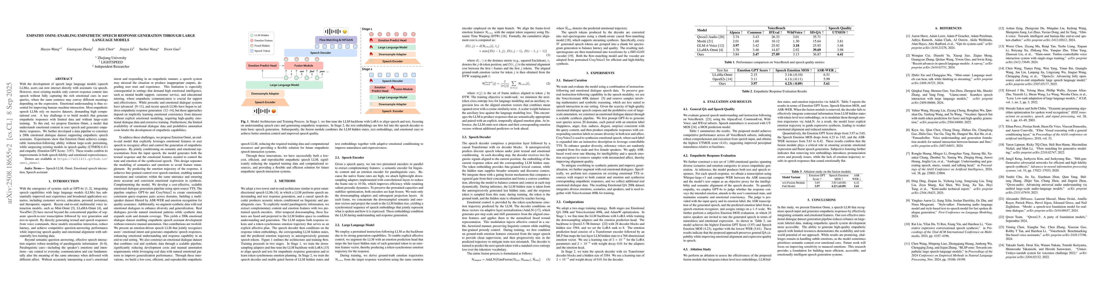 Thumbnail for Emotion Omni: Enabling Empathetic Speech Response Generation through
  Large Language Models