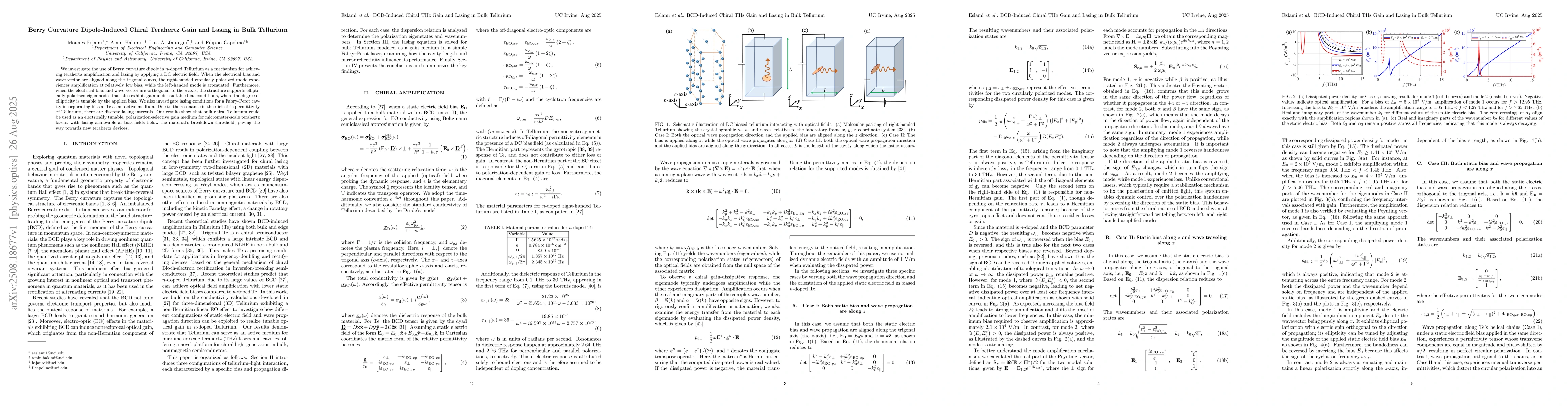 Thumbnail for Berry Curvature Dipole-Induced Chiral Terahertz Gain and Lasing in Bulk
  Tellurium