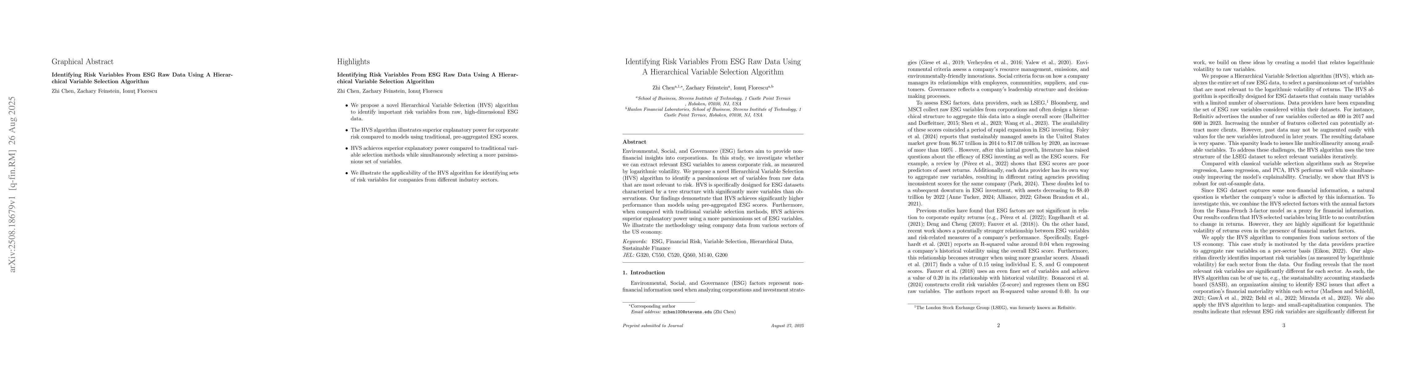 Thumbnail for Identifying Risk Variables From ESG Raw Data Using A Hierarchical
  Variable Selection Algorithm